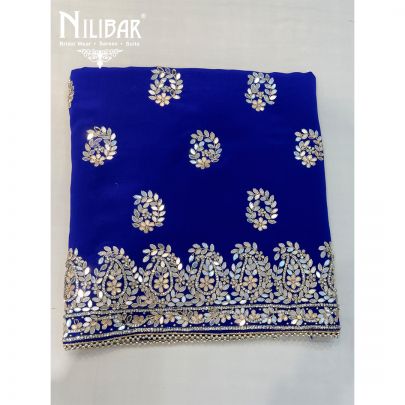 Blue Pure Crepe Pure Chinon Embroidered Unstitched Suit