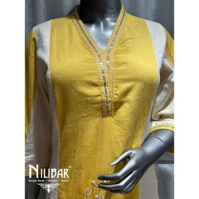 Yellow And Cream Cotton Summer Pant Suit