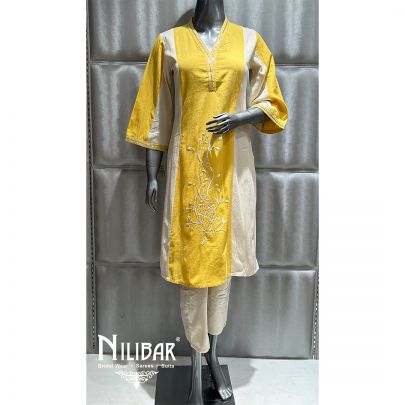 Yellow And Cream Cotton Summer Pant Suit