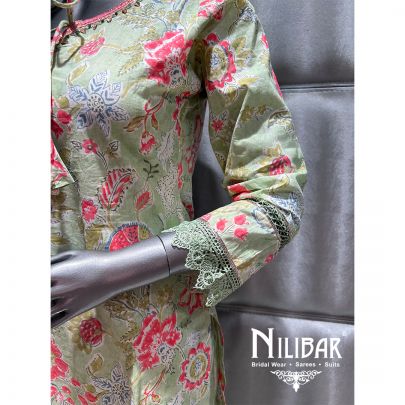 Light Green Printed Cotton Summer Pant Suit