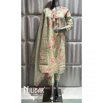 Light Green Printed Cotton Summer Pant Suit