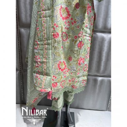 Light Green Printed Cotton Summer Pant Suit