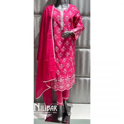 Bright Pink Printed Cotton Summer Pant Suit
