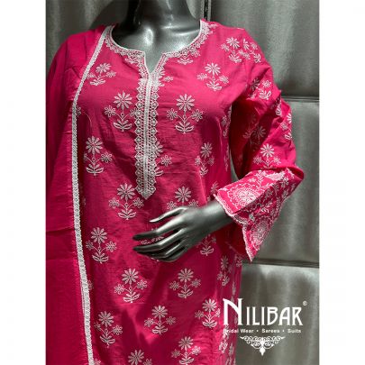 Bright Pink Printed Cotton Summer Pant Suit