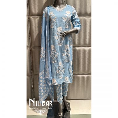 Sky Blue Printed Cotton Summer Pant Suit