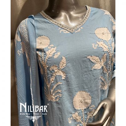 Sky Blue Printed Cotton Summer Pant Suit