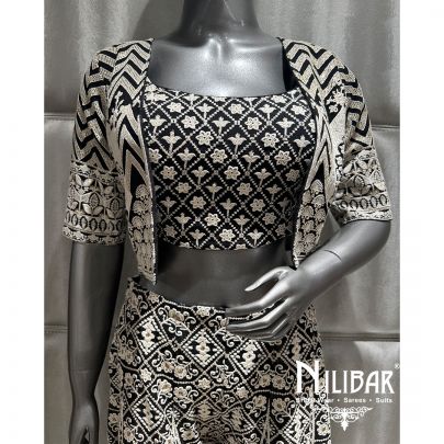 Black Georgette Sequin Embroidered Three Piece Set