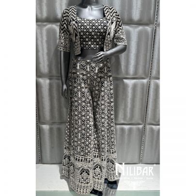 Black Georgette Sequin Embroidered Three Piece Set
