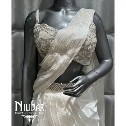 White Organza Embroidered Drape Lehenga