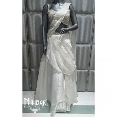 White Organza Embroidered Drape Lehenga