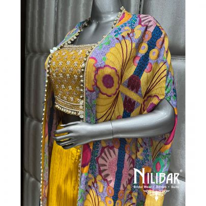 Yellow Georgette Embroidered Three Piece Set
