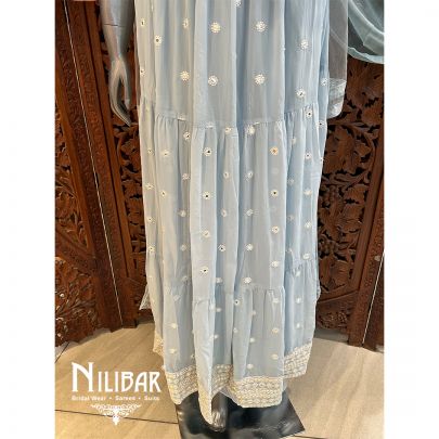 Sky Blue Georgette Flarred Palazzo Suit