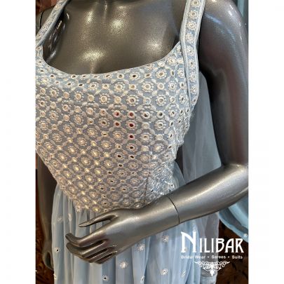 Sky Blue Georgette Flarred Palazzo Suit