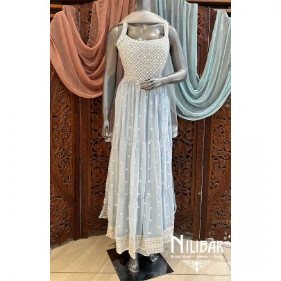 Sky Blue Georgette Flarred Palazzo Suit