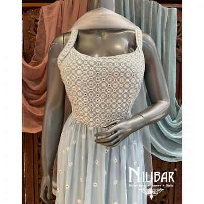 Sky Blue Georgette Flarred Palazzo Suit