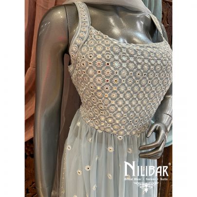 Sky Blue Georgette Flarred Palazzo Suit