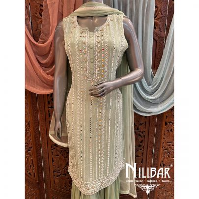 Pistachio Green Crepe Garara Suit