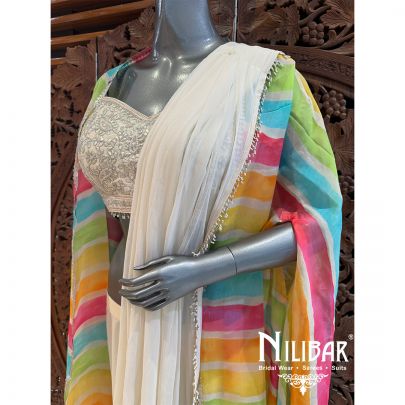 Cream Georgette Organza Embroidered Drape Saree