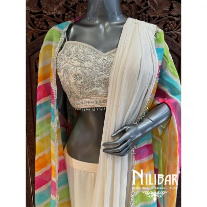 Cream Georgette Organza Embroidered Drape Saree