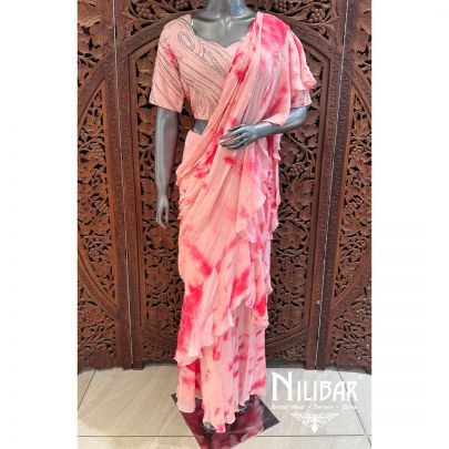 Pink Crepe Embroidered Drape Saree