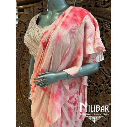 Pink Crepe Embroidered Drape Saree