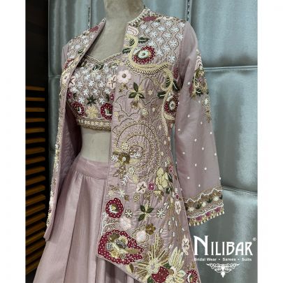 Lilac Silk Embroidered Lehenga