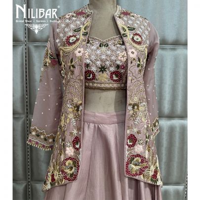 Lilac Silk Embroidered Lehenga