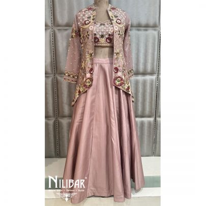 Lilac Silk Embroidered Lehenga