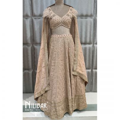 Peach Lame Embroidered Lehenga