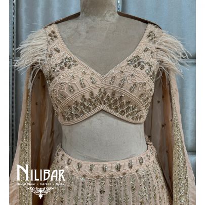 Peach Lame Embroidered Lehenga