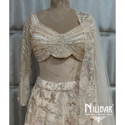 Ivory Net Embroidered Lehenga