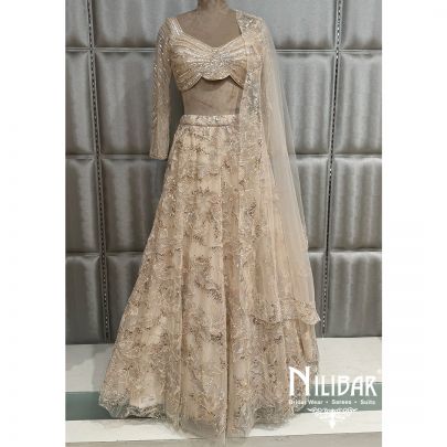 Ivory Net Embroidered Lehenga