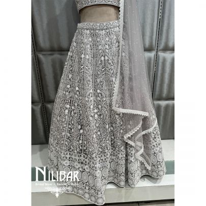Grey Georgette Embroidered Lehenga