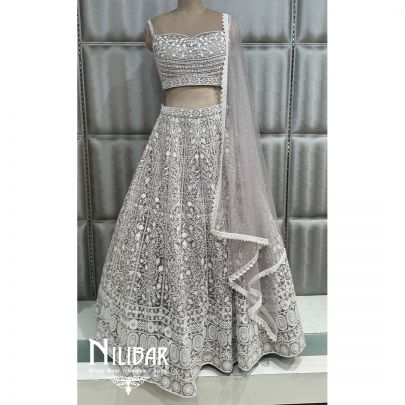Grey Georgette Embroidered Lehenga