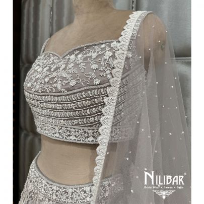Grey Georgette Embroidered Lehenga