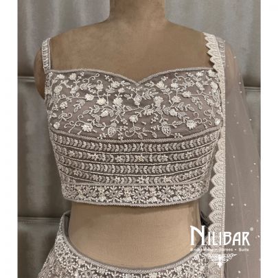 Grey Georgette Embroidered Lehenga