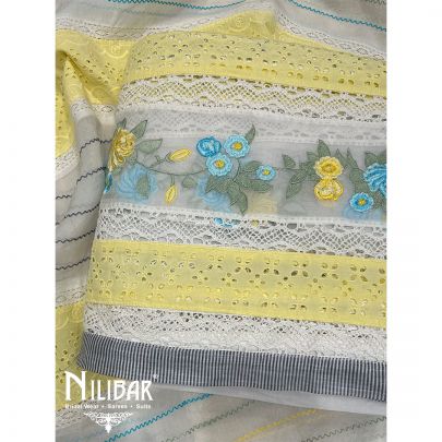 Yellow & White Cotton Unstitched Suit