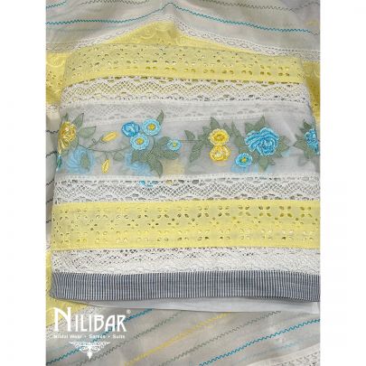 Yellow & White Cotton Unstitched Suit