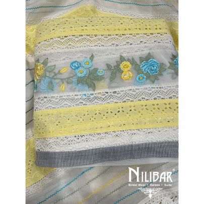 Yellow & White Cotton Unstitched Suit