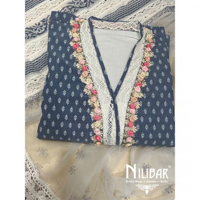 Stone Blue Cotton Unstitched Suit