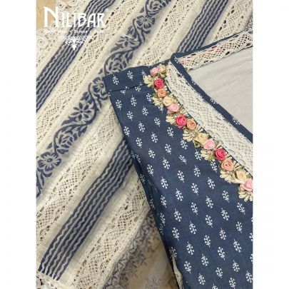 Stone Blue Cotton Unstitched Suit