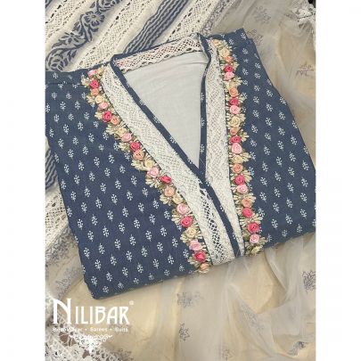Stone Blue Cotton Unstitched Suit