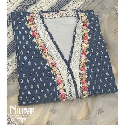 Stone Blue Cotton Unstitched Suit