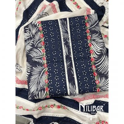Dark Blue Cotton Unstitched Suit