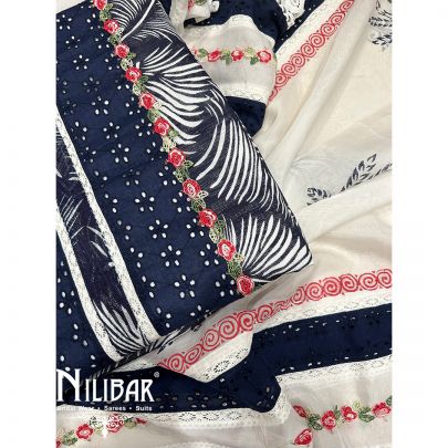 Dark Blue Cotton Unstitched Suit