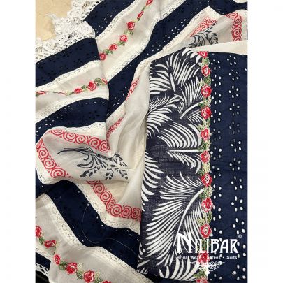 Dark Blue Cotton Unstitched Suit
