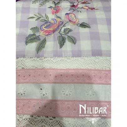 Lilac & White Cotton Unstitched Suit