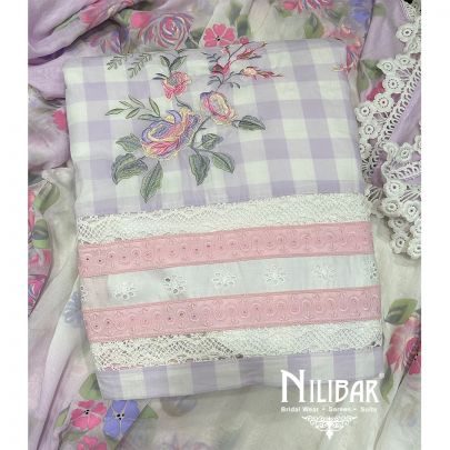 Lilac & White Cotton Unstitched Suit