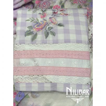 Lilac & White Cotton Unstitched Suit