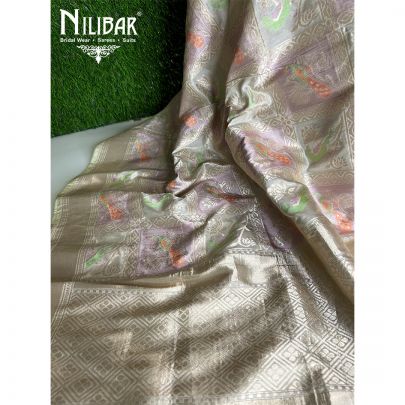 Lilac & Ivory Silk Dupatta.
